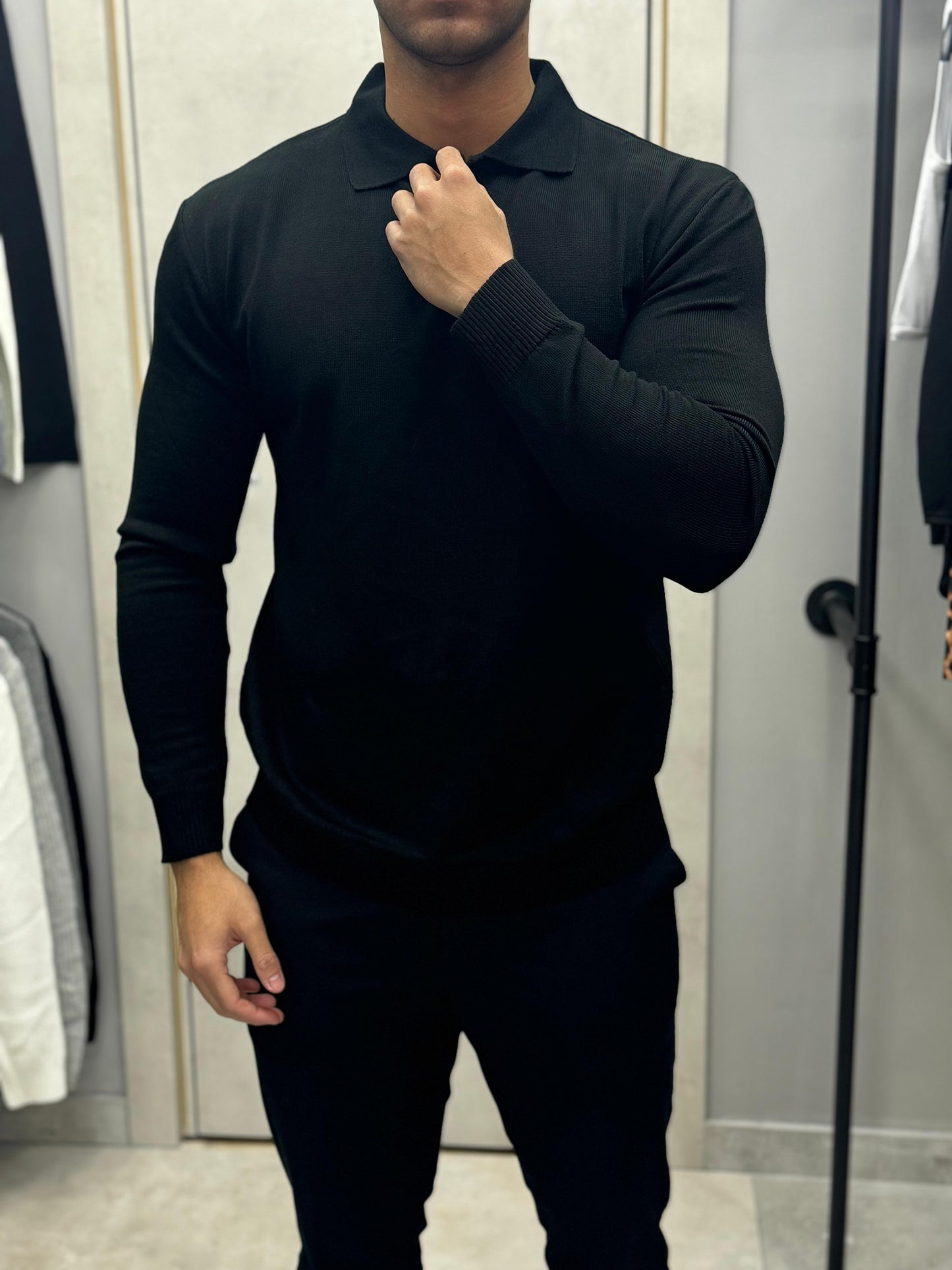 POLO MANICHE LUNGHE NERA