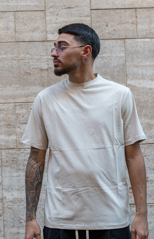 T-SHIRT GIRO COLLO BEIGE
